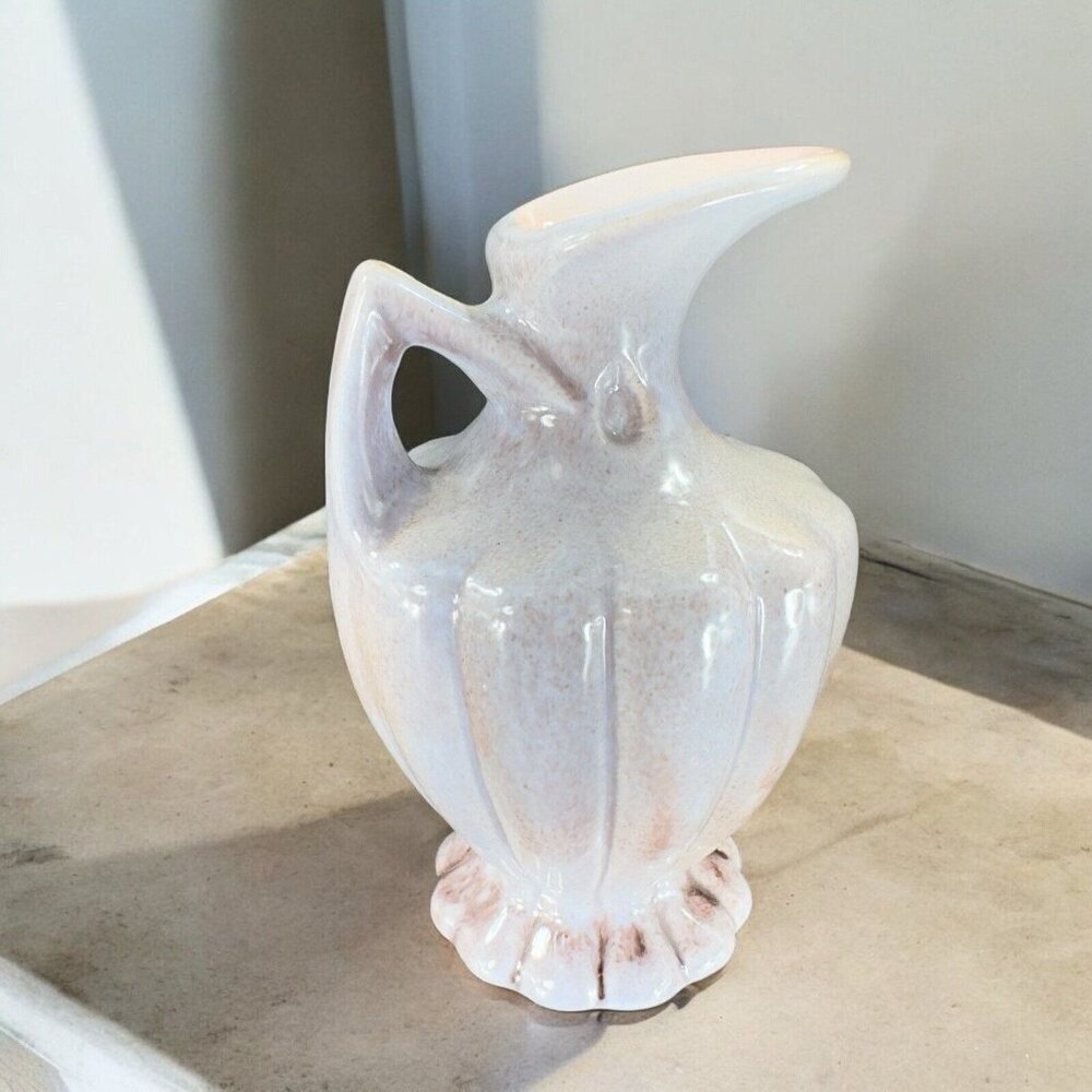 Vintage Gonder Pottery Ewer Vase‎ Pale Blue Purple Glaze Pitcher Ceramic Marked